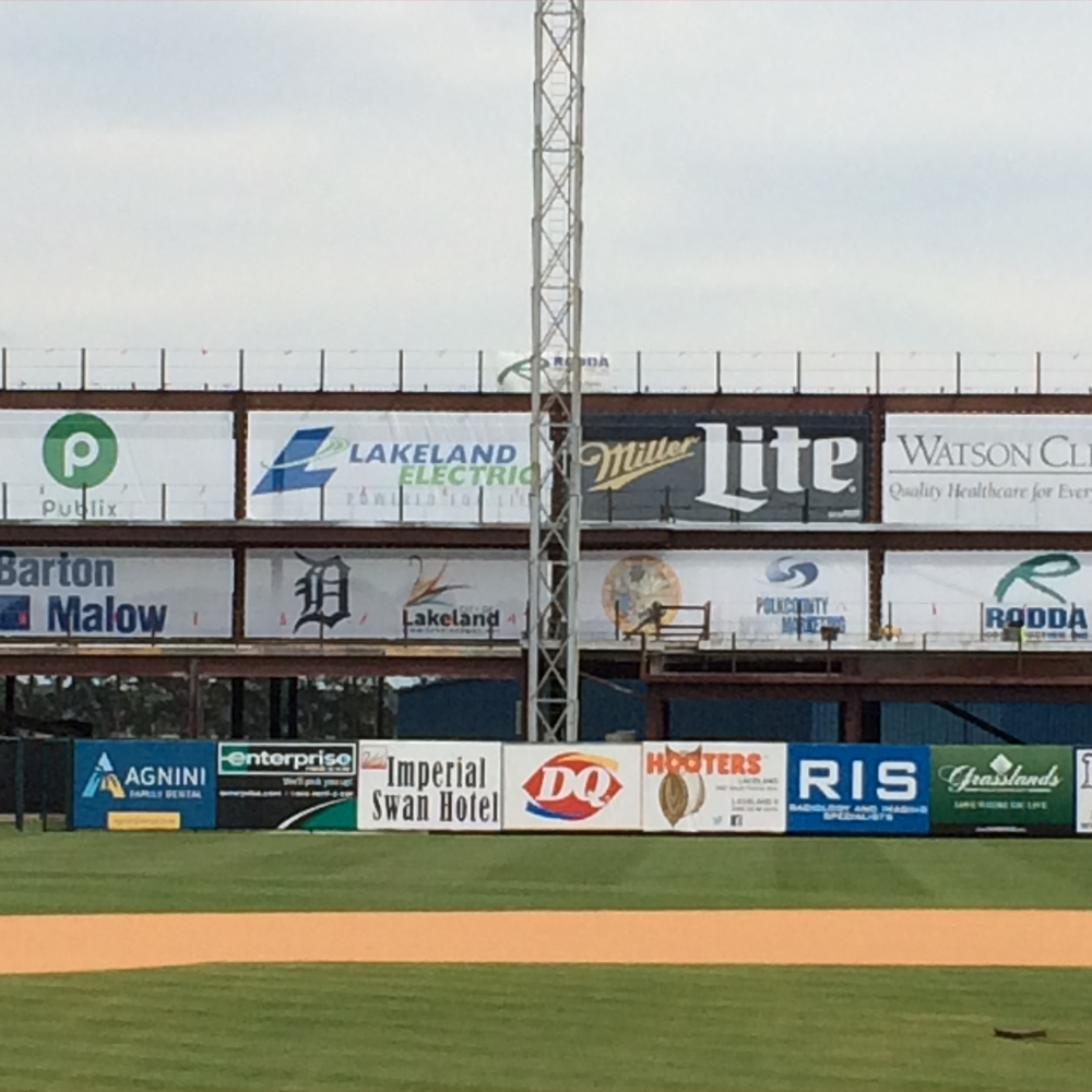 Large Banners and Outfield graphics at Joker Marchent Stadium.