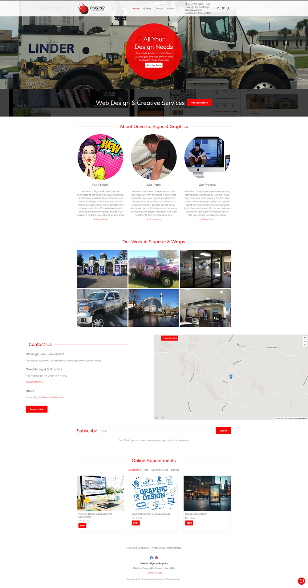 screenshot of www.oneontasignsandgraphics.com.