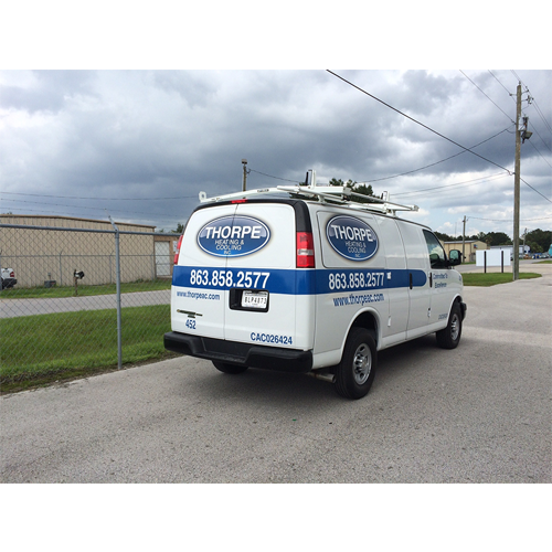 Thorpe's Heating & Cooling Van Wrap.